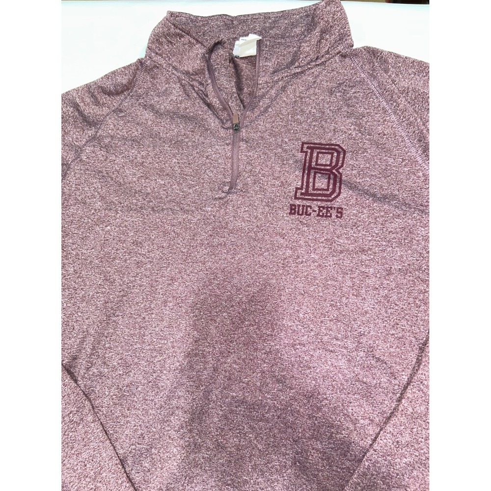 Buc-ee's Mens XL Maroon Space Dye Quarter Zip Pullover Performance Shirt Logo - Picture 2 of 4